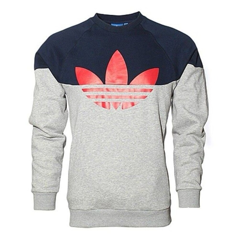 Adidas Originals Colorblock Trefoil Sweatshirt XL Y2K Navy Gray Zip Pocket
